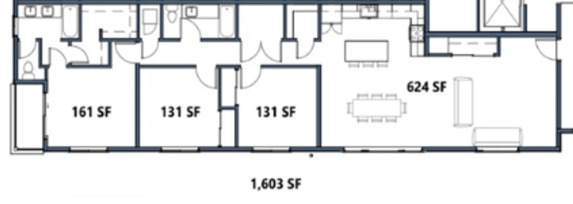 Unit #301 floor plan layout, 1,603 square feet
