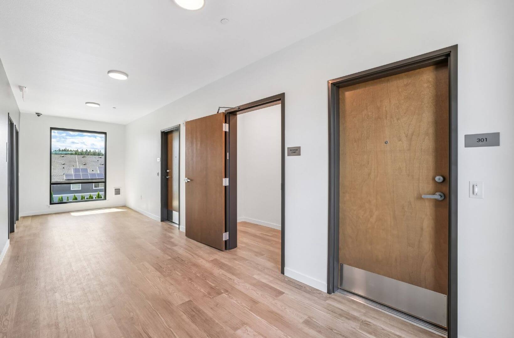 Elevator lobby and private residence entry door